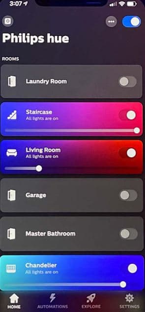 Philips hue app dashboard screen
