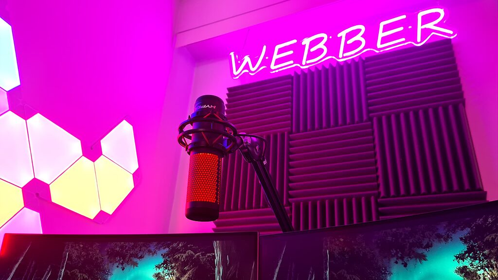 Pelihuoneen vaaleanpunainen Webber valomainos kyltti